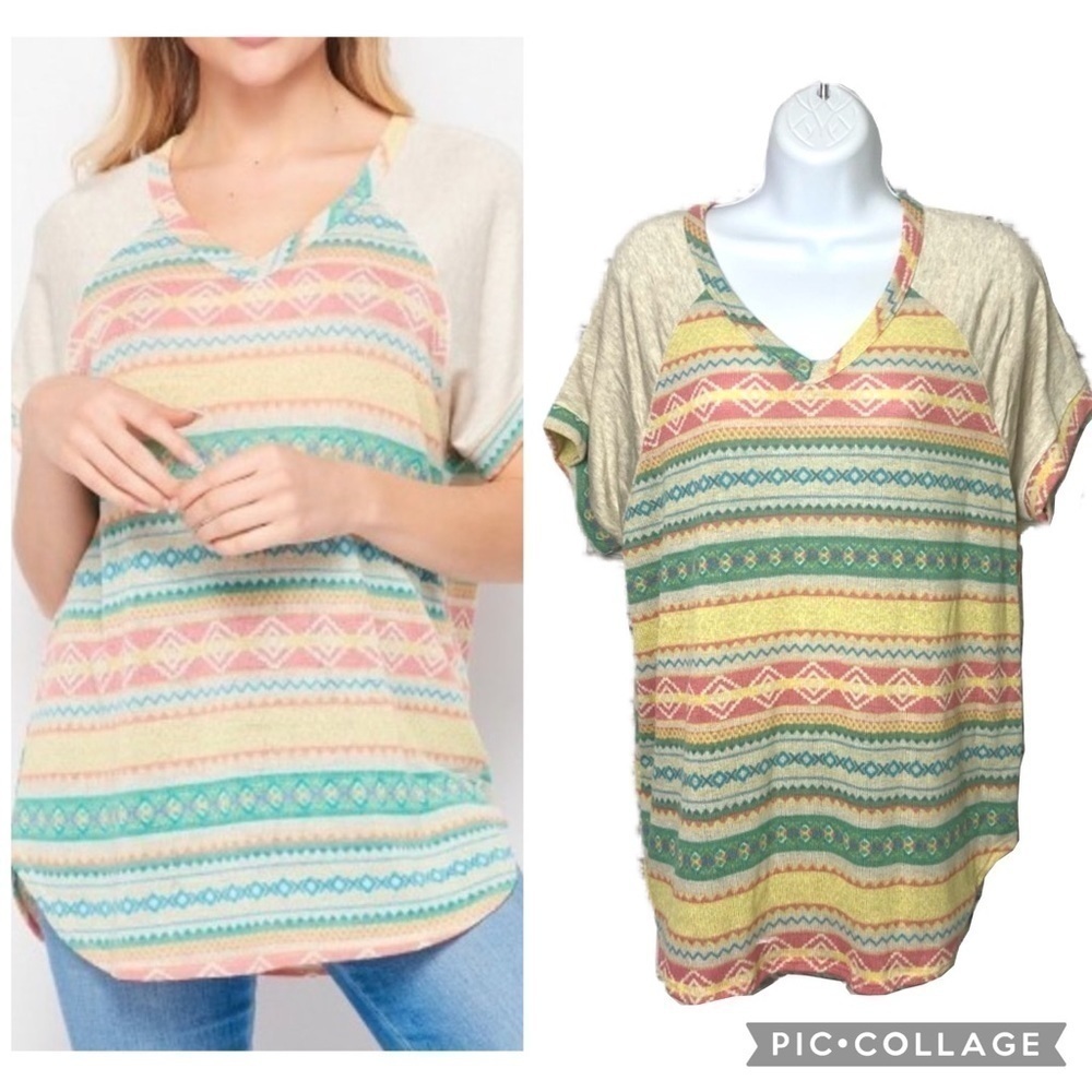 Honey Me 3X Colorful Short Sleeve Boutique Top Plus Size